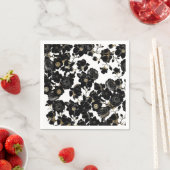 モダンエレガント白黒及び金ゴールド花柄 スタンダードカクテルナプキン (インサイチュ)