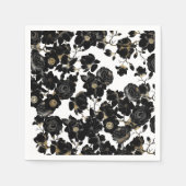 モダンエレガント白黒及び金ゴールド花柄 スタンダードカクテルナプキン (正面)