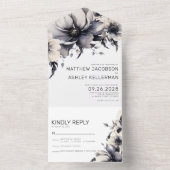 モダンエレガント白黒結婚フローラ オールインワン招待状 (内側)