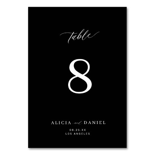 モダンエレガント白黒結婚ミニマル テーブルナンバー (正面)