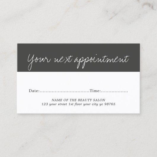 モダンエレガント白黒美しいアポイントメントカード 予約カード (正面)