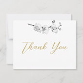 モダンエレガント白黒金ゴールド結婚蘭 サンキューカード (正面)