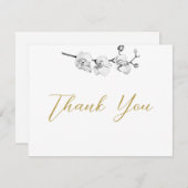 モダンエレガント白黒金ゴールド結婚蘭 サンキューカード (正面/裏面)