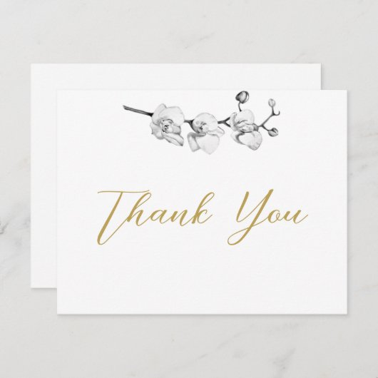 モダンエレガント白黒金ゴールド結婚蘭 サンキューカード (正面/裏面)