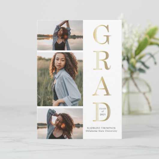 モダンエレガント白黒金ゴールド3 Photo Gradation 案内状 (スタンド正面)