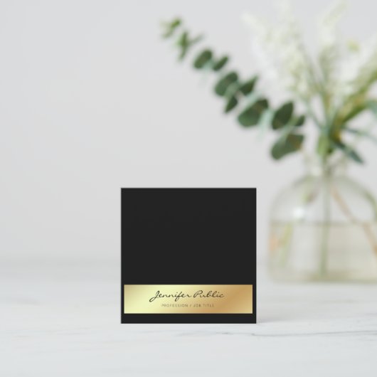 モダンエレガント白黒金ゴールド スクエア名刺 (スタンド正面)
