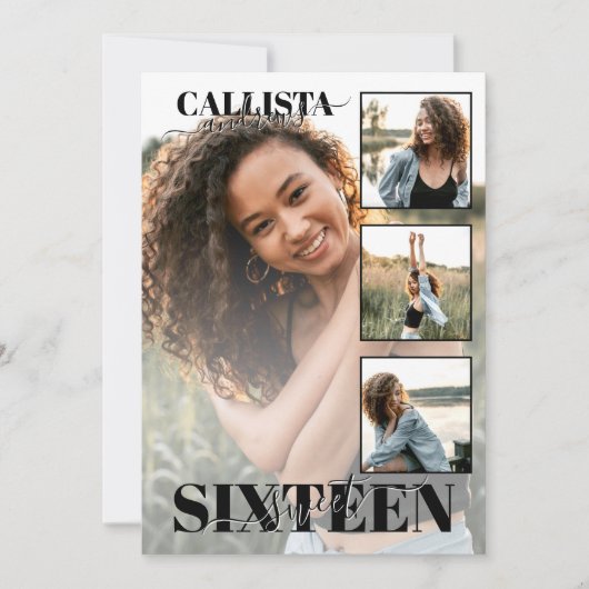 モダンエレガント白黒4枚フォトスイート16 招待状 (正面)