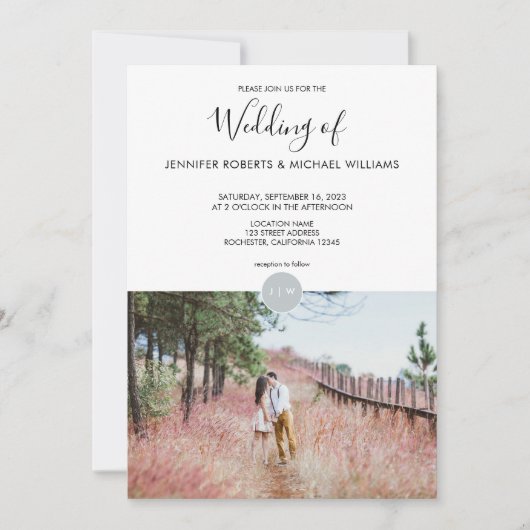 モダンエレガント素性モノグラム結婚写真 招待状 (正面)