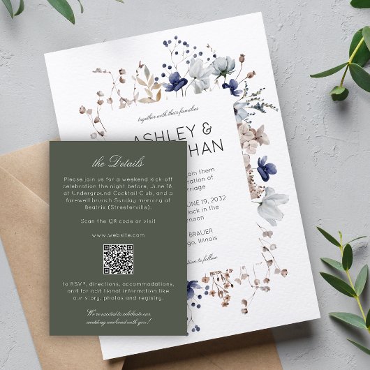 モダンエレガント素朴野結婚花詳細 エンクロージャーカード