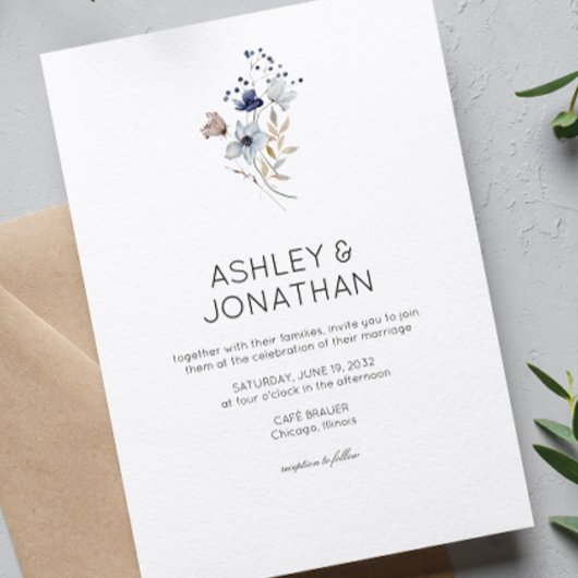 モダンエレガント素朴野結婚花 招待状