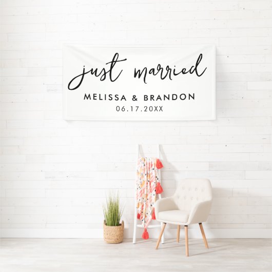 モダンエレガント結婚たった今結婚しました 横断幕 (インサイチュ)