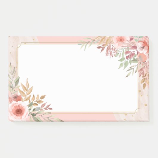 モダンエレガント結婚のシックな水彩桃色の花 ポストイット (正面)