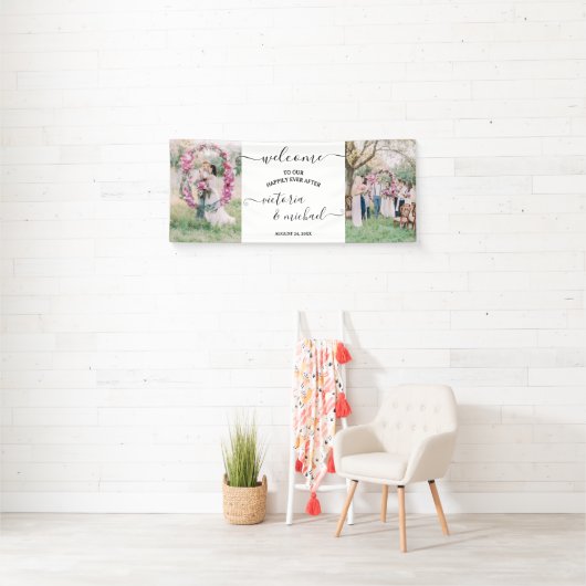 モダンエレガント結婚の写真写真へようこそ 横断幕 (インサイチュ)