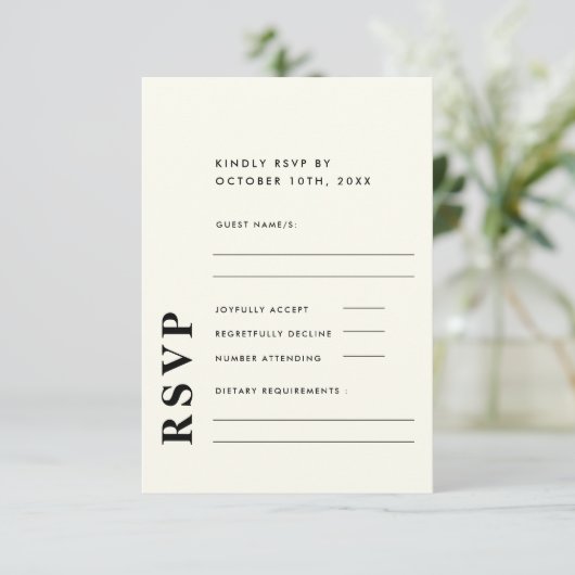 モダンエレガント結婚アイボリー 出欠カード (スタンド正面)