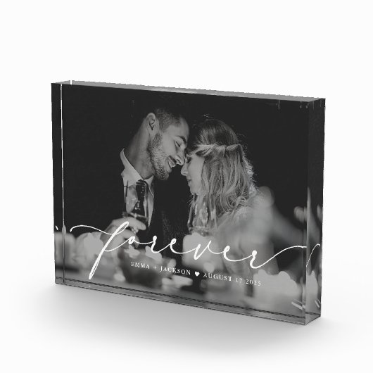 モダンエレガント結婚パーソナライズされたの写真 フォトブロック (右)