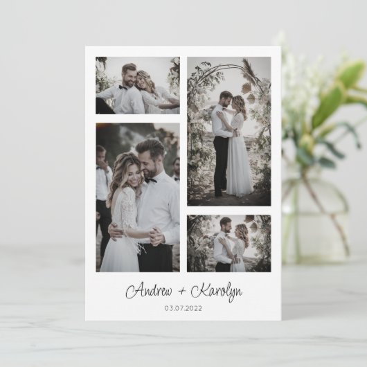 モダンエレガント結婚写真コラージュ サンキューカード (スタンド正面)