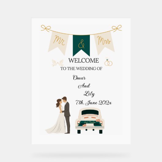 モダンエレガント結婚歓迎アクリル看板。 アクリルサイン (正面)