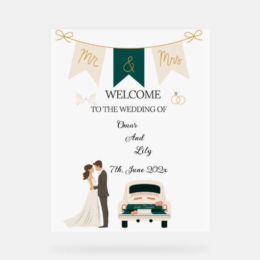 モダンエレガント結婚歓迎アクリル看板。 アクリルサイン (正面)