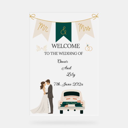 モダンエレガント結婚歓迎アクリル看板。 アクリルサイン (正面)