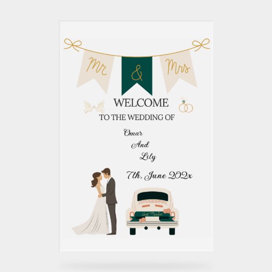 モダンエレガント結婚歓迎アクリル看板。 アクリルサイン (正面)