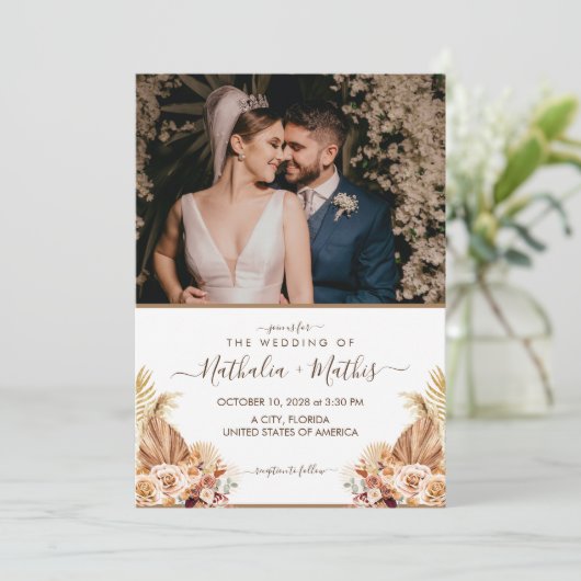 モダンエレガント結婚素朴写真付き 招待状 (スタンド正面)