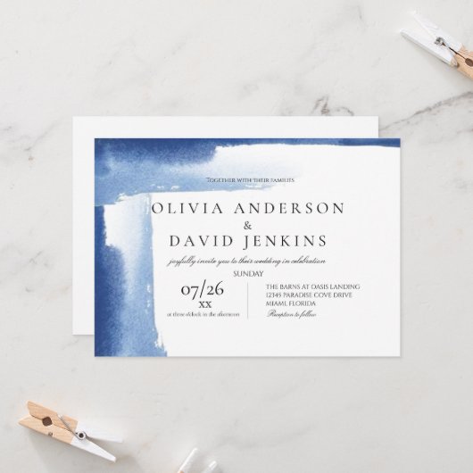 モダンエレガント結婚青海ビーチ結婚式 招待状 (正面/裏面インサイチュ)