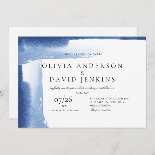 モダンエレガント結婚青海ビーチ結婚式 招待状 (正面/裏面)