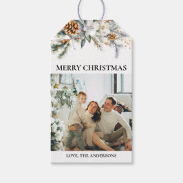 モダンエレガント緑と写真 | ブラッククリスマス ギフトタグ