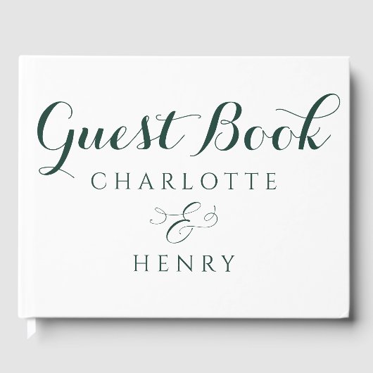 モダンエレガント緑と白結婚色 ゲストブック (正面)
