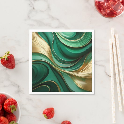 モダンエレガント緑と金ゴールド スタンダードカクテルナプキン (インサイチュ)