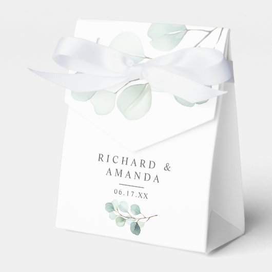 モダンエレガント緑のミニマ結婚リスト フェイバーボックス (正面サイド)