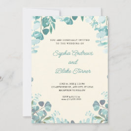 モダンエレガント緑の枠結婚付き 招待状