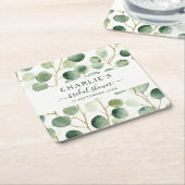 モダンエレガント緑ブライダルシャワー スクエアペーパーコースター (アングル)