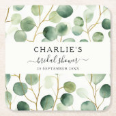 モダンエレガント緑ブライダルシャワー スクエアペーパーコースター (正面)
