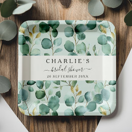 モダンエレガント緑ブライダルシャワー ペーパープレート
