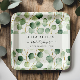 モダンエレガント緑ブライダルシャワー ペーパープレート