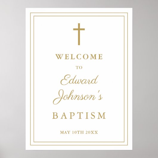 モダンエレガント縁ど金ゴールド洗礼ウェルカムサイン ポスター (正面)