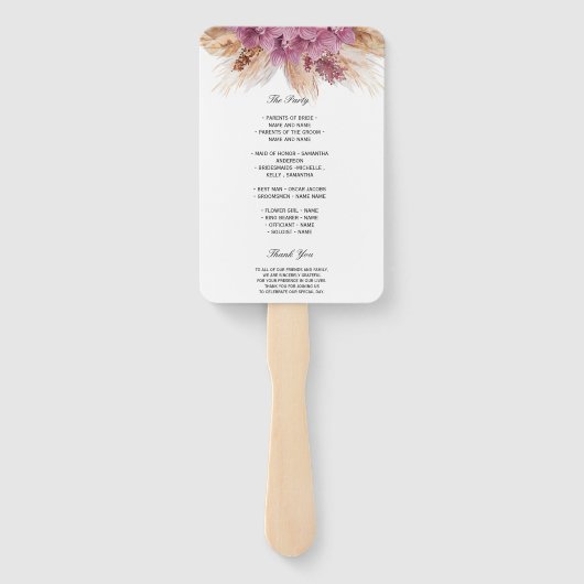 モダンエレガント美しいピンクオーキッド&パンパス&金ゴールド ハンドファン (裏面)