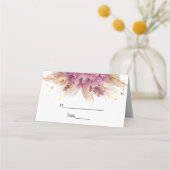 モダンエレガント美しいピンクオーキッド&パンパス&金ゴールド プレイスカード (正面)