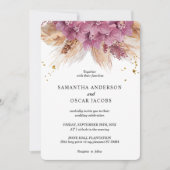 モダンエレガント美しいピンクオーキッド&パンパス&金ゴールド 招待状 (正面)