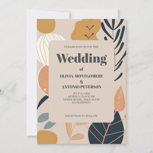 モダンエレガント美的ボホ結婚模様 招待状 (正面)