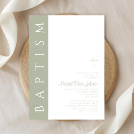 モダンエレガント聖緑クロスバプテスマ 招待状
