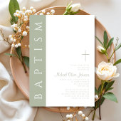 モダンエレガント聖緑クロスバプテスマ 招待状