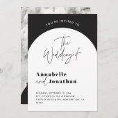 モダンエレガント脚本結婚黒白 招待状 (正面/裏面)