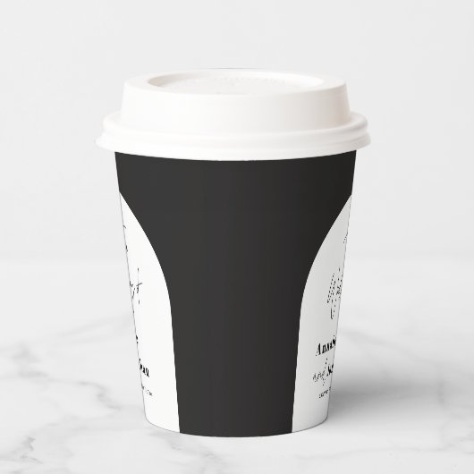 モダンエレガント脚本結婚黒白 紙コップ (左)