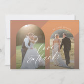 モダンエレガント脚本terracotta結婚写真 サンキューカード (正面)