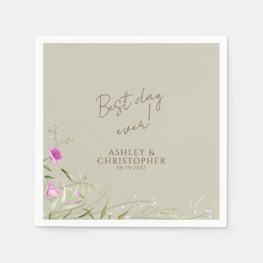 モダンエレガント花たう結婚え スタンダードカクテルナプキン (正面)