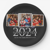 モダンエレガント花火お正月おめでとうさん写真3 ペーパープレート (正面)