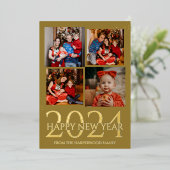 モダンエレガント花火ハッピーニューイヤー写真4枚 箔シーズンカード (立ち正面)
