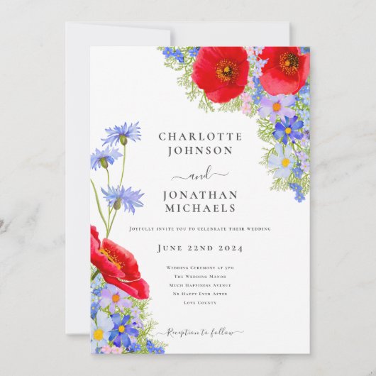 モダンエレガント花結婚の 招待状 (正面)